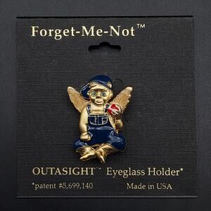 Angel Boy Brooch with Baseball Hidden Loop Eyeglass Holder Esther Fuhrman NOS